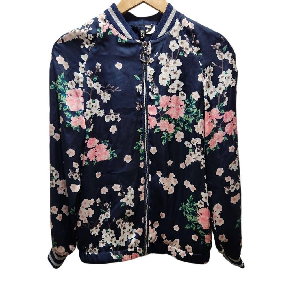 Divided bomber jacket mockneck floral blue pink white 2
